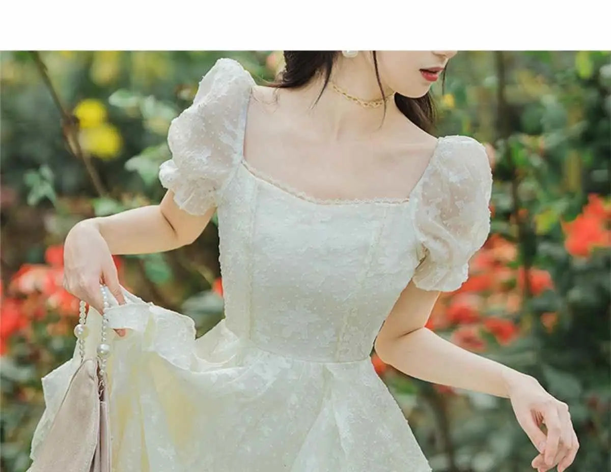 vmtvr Elegant Vintage Fairy Dress Women Sweet Embroidery Casual Korean Style Midi Dress Female Summer Beach Holiday Party Dresses