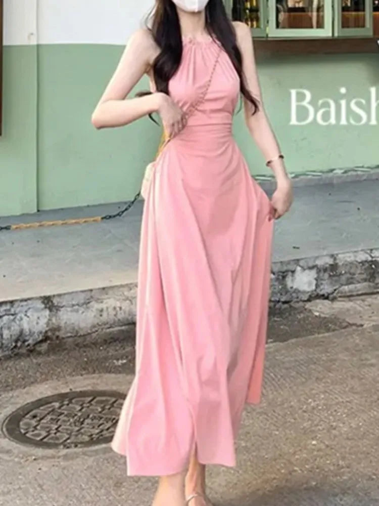 vmtvr  -  Sexy Elegant Bodycon Long Dresses Women New Summer Sleeveless Vintage Slim Streetwear Party Pink Black Vestidos Female Robe