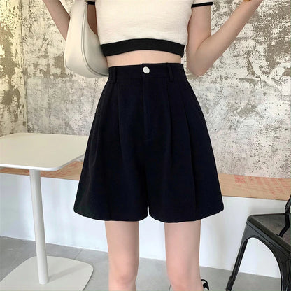 vmtvr Y2K Women High Waist White Shorts Korean Fashion Pleated Wide Leg Pants Summer Casual All Match Female Preppy Style Pants New