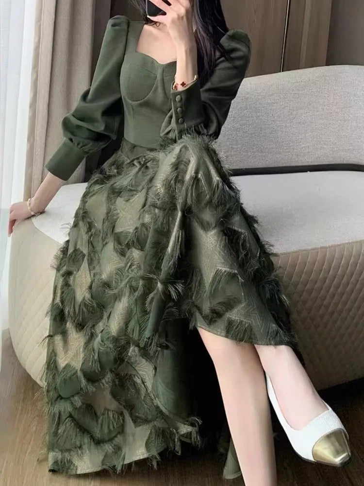 vmtvr Autumn Vintage Casual Women Dress Elegant and Chic A-Line Party Prom Dresses Fashion New Patchwork Female Vestidos Robe Mujers