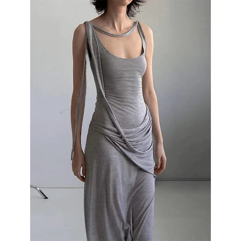 vmtvr  -  Summer Woman Dress Vestidos De Mujer Slim Waist Bandage Sling Robe Femme Backless Sleeveless Fashion Sexy Maxi Dresses