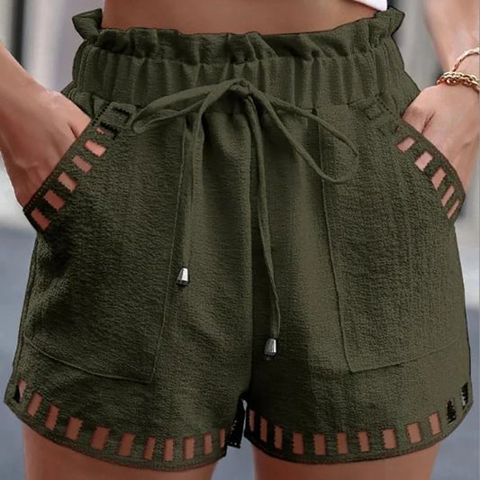 vmtvr Vintage Casual Solid Cotton Linen Boho Shorts Women 2024 Spring Lace-up High Waist Short Pants Summer Female Hollow Beach Shorts