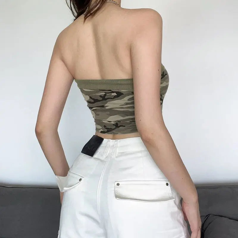 vmtvr Sexy Women Streetwear Camouflage Tanks Summer Fashion Vest Lace Up Off Shoulder Female Clothing Casual New Sleeveless Crop Tops