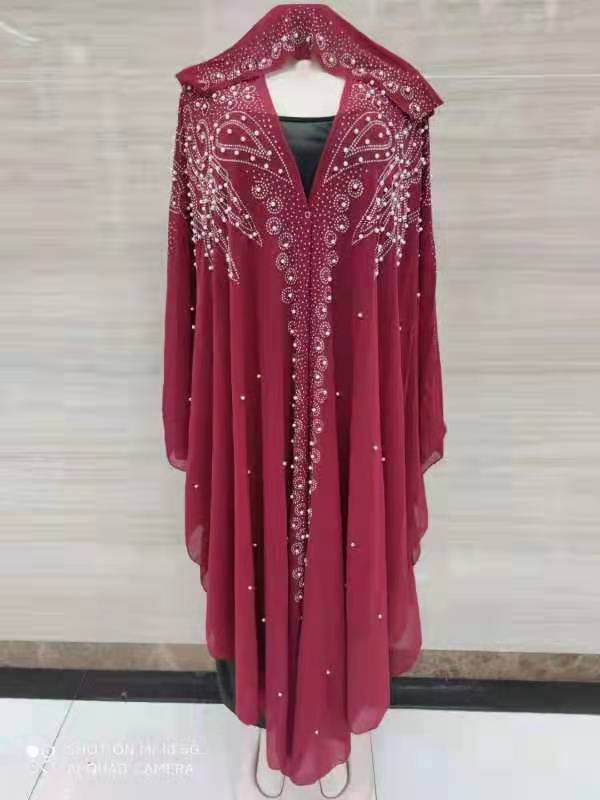 New Muslim Robes Ladies Abaya African Dresses for Women Summer Chiffon Pearl Long Maxi Dress Traditional Clothing Plus Size