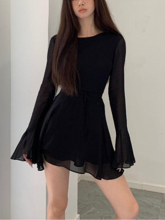 vmtvr - Bodycon Black Y2k Mini Dress Women Elegant Slim Sexy Even Party Dress Office Lady Backless Dress Korean Fashion  Autumn Chic