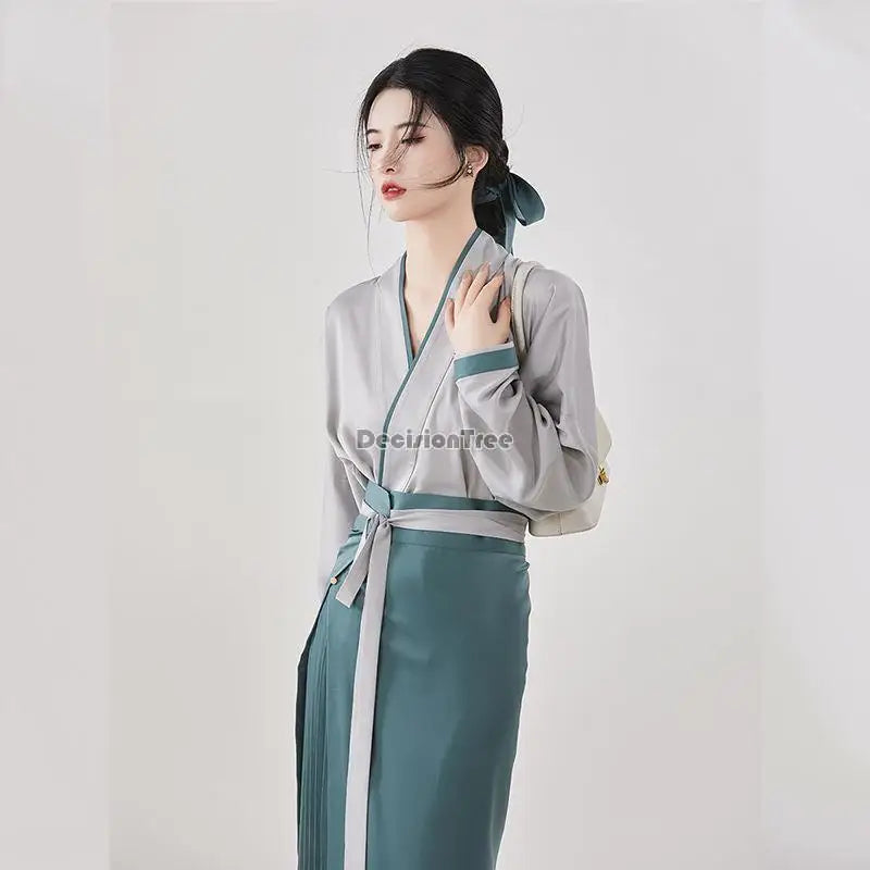 new Chinese improved hanfu dress ancient style chinese costumes women fashion casual daily vintage dress kimono dress a74