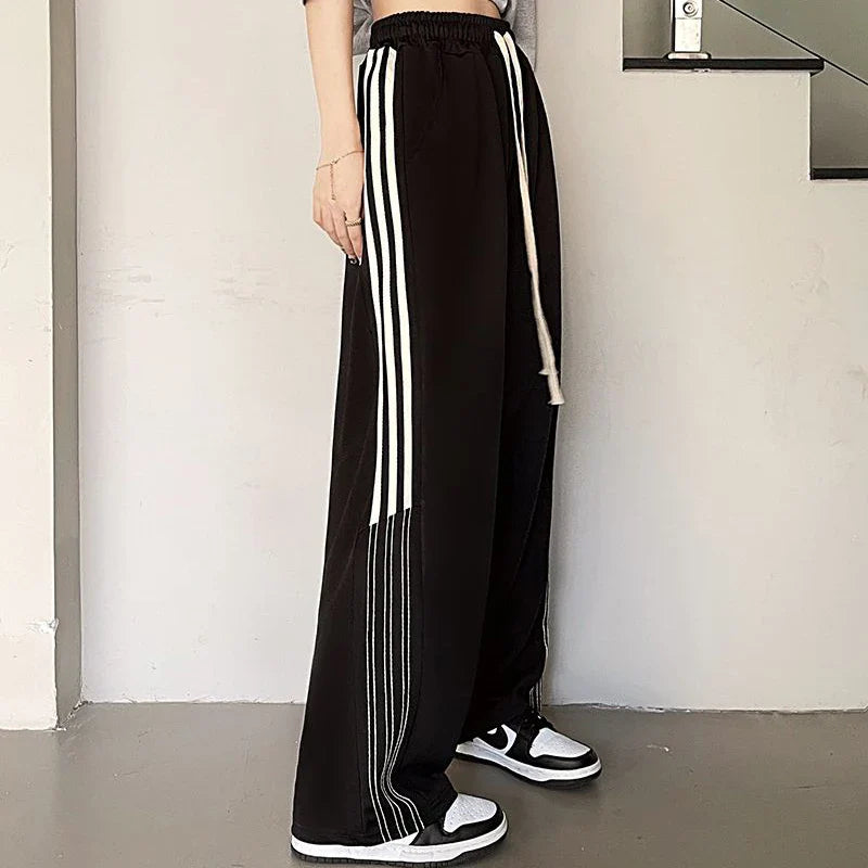 vmtvr Vintage Women High Waist Sweatpants American Style Fashion Striped Loose Wide Leg Pants Summer Female Streetwear Y2K Trousers