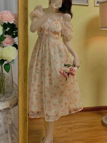 vmtvr Sweet Elegant Floral Fairy Dress Women Casual Vintage Chic Party Dress Evening Princess Dress Female Summer Fashion Korean