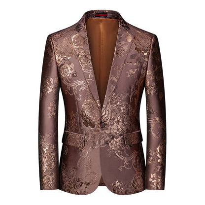 jiaabc Fashion New Men's Casual Boutique Business Wedding Host Slim Bronzing Suit Flower Jacket Dress Blazers Coat