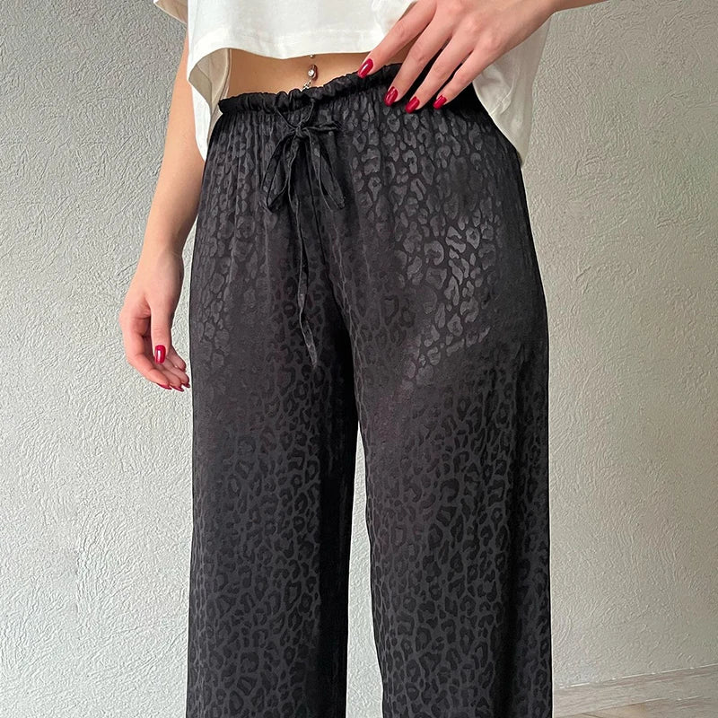 vmtvr Summer New Vintage Pants Women Black Fashion Bandage High Waist Loose Trousers Casual Streetwear Ice Silk Straight Pants Female