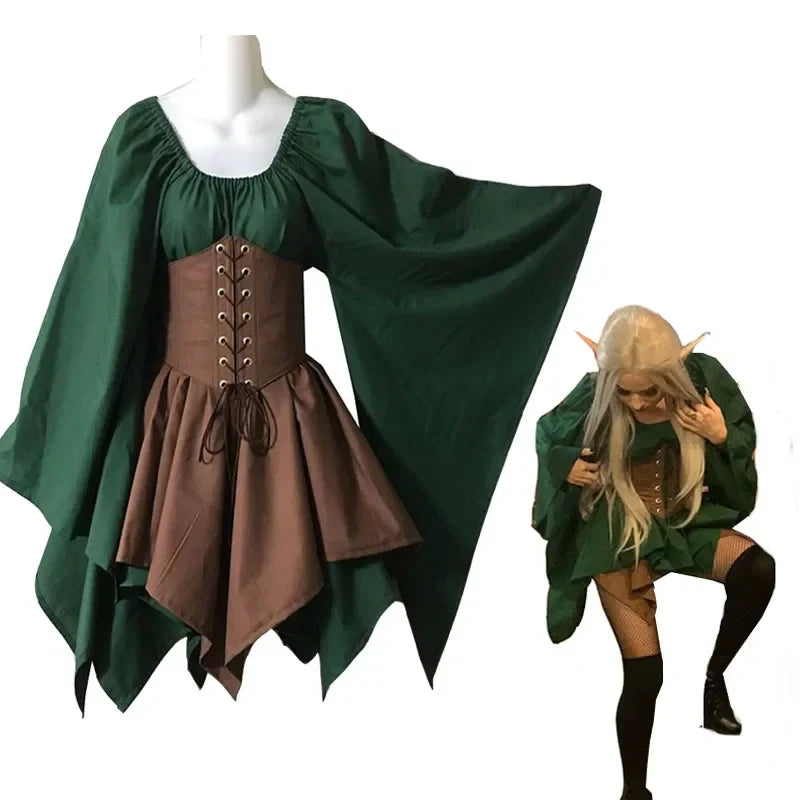 vmtvr  -  Robin Hood costume Archer elf fairy Elven cosplay adult women gown corset mini wood dress miss Halloween outfit for girls