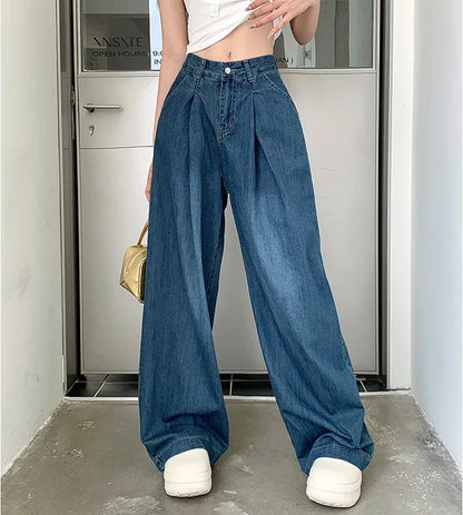 vmtvr Women 2024 Summer Autumn Wide Leg Denim Pant Trousers Streetwear Straight High Waist Jeans Loose Boyfriend Jeans Ladies