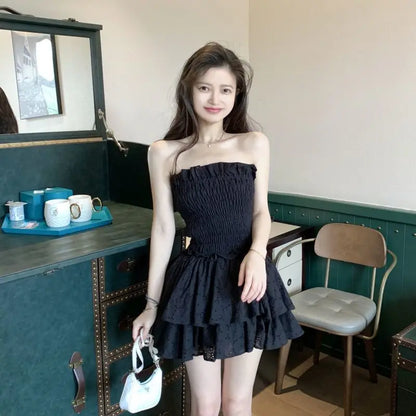 vmtvr Fashion Folds Women Dress Summer Casual Sexy Off Shoulder Female Mini Dresses Y2K Korean Cute Prom Dresses Dress New