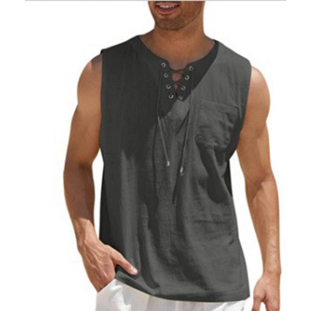 jiaabc Men's Linen Tank Tops Summer Sleeveless T-Shirt Solid Color Loose Cotton Linen Shirt Casual Cotton Eurocode Linen Vest