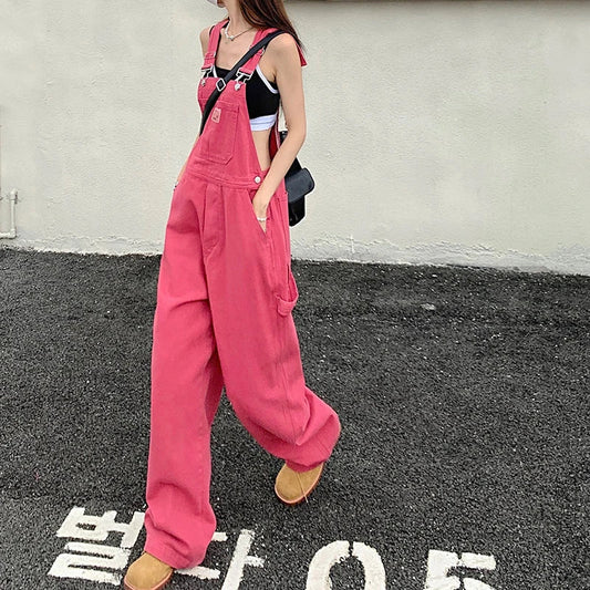 vmtvr Women Denim Overalls Korean Casual Big Pocket Loose Jumpsuit Summer Fashion All Match Jeans Female Streetwear Trousers New