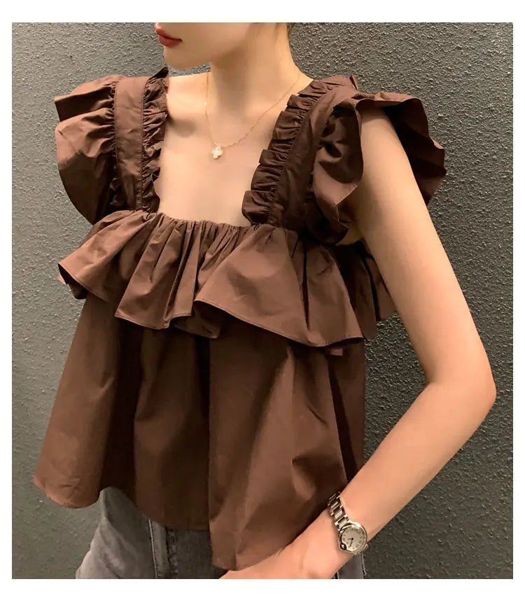 vmtvr Solid Color Tanks Korean Summer Niche All-Match Square Collar Irregular Design Loose Short Camisole Women Casual Vest