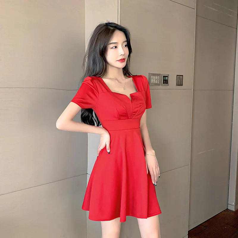 vmtvr High Waist Women Black Dress Summer Fashion Ball Gown Female Mini Dress Korean Elegant Slim Fit A Line Dresses New