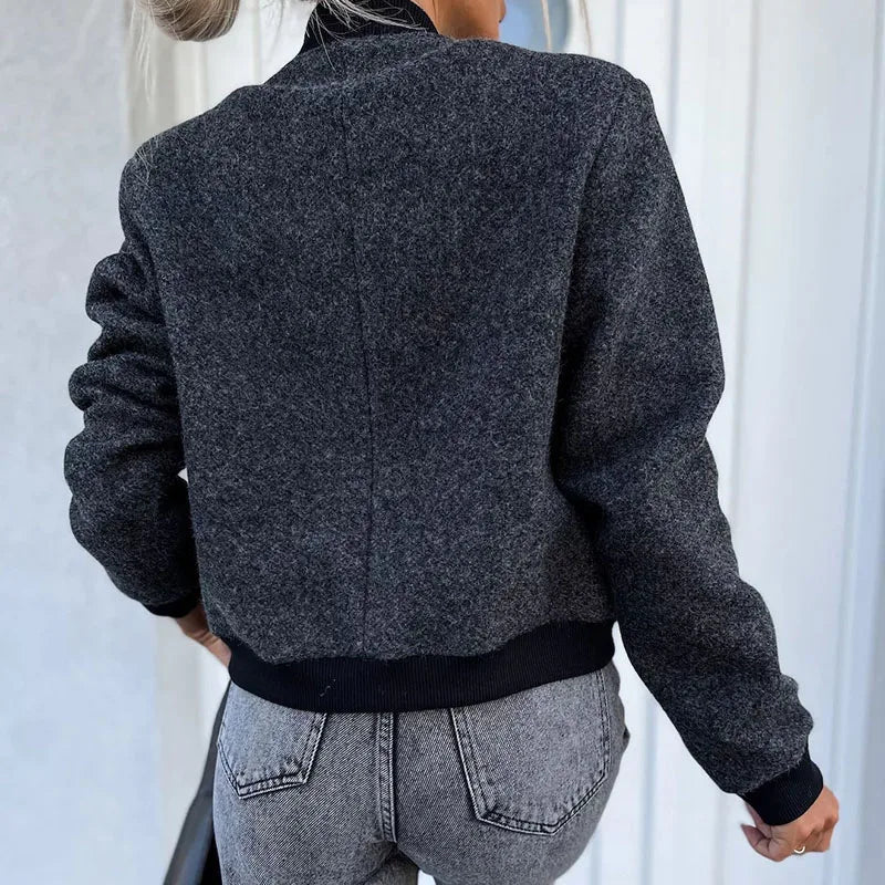 vmtvr Female Retro Baseball Uniform Style Jacket Autumn Stand Collar Button Women Tops Cardigan Winter Long Sleeve Woolen Coat Outwear