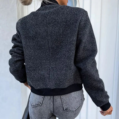 vmtvr Female Retro Baseball Uniform Style Jacket Autumn Stand Collar Button Women Tops Cardigan Winter Long Sleeve Woolen Coat Outwear