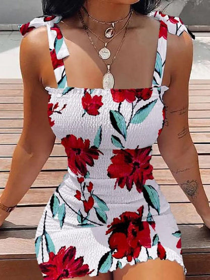 Sexy Women's Bodycon Dress  New Summer Fashion White Sling Strapless Folds Mini Slim Pencil Print Tank Dresses For Women