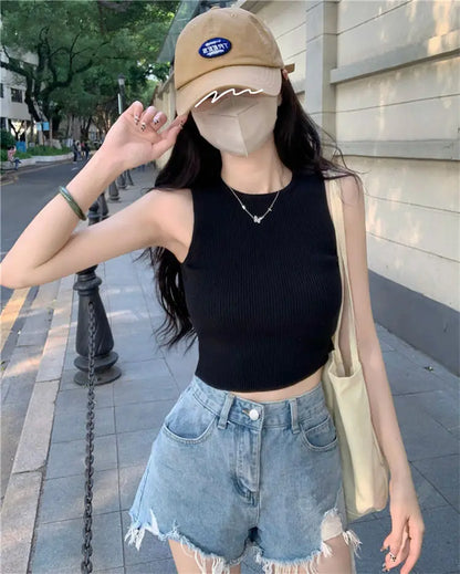 vmtvr Slim Navel Short Knit Vest Summer Slim Small Camisole Bottom Sleeveless Tops Women Sexy
