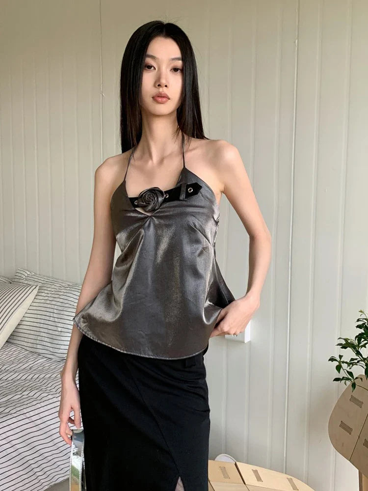 vmtvr Summer Women 2000s Aesthetic Dark Academia Camisole Ruffles Halter Top Design Y2k Gothic Coquette Gyaru Vintage Old Money Hot