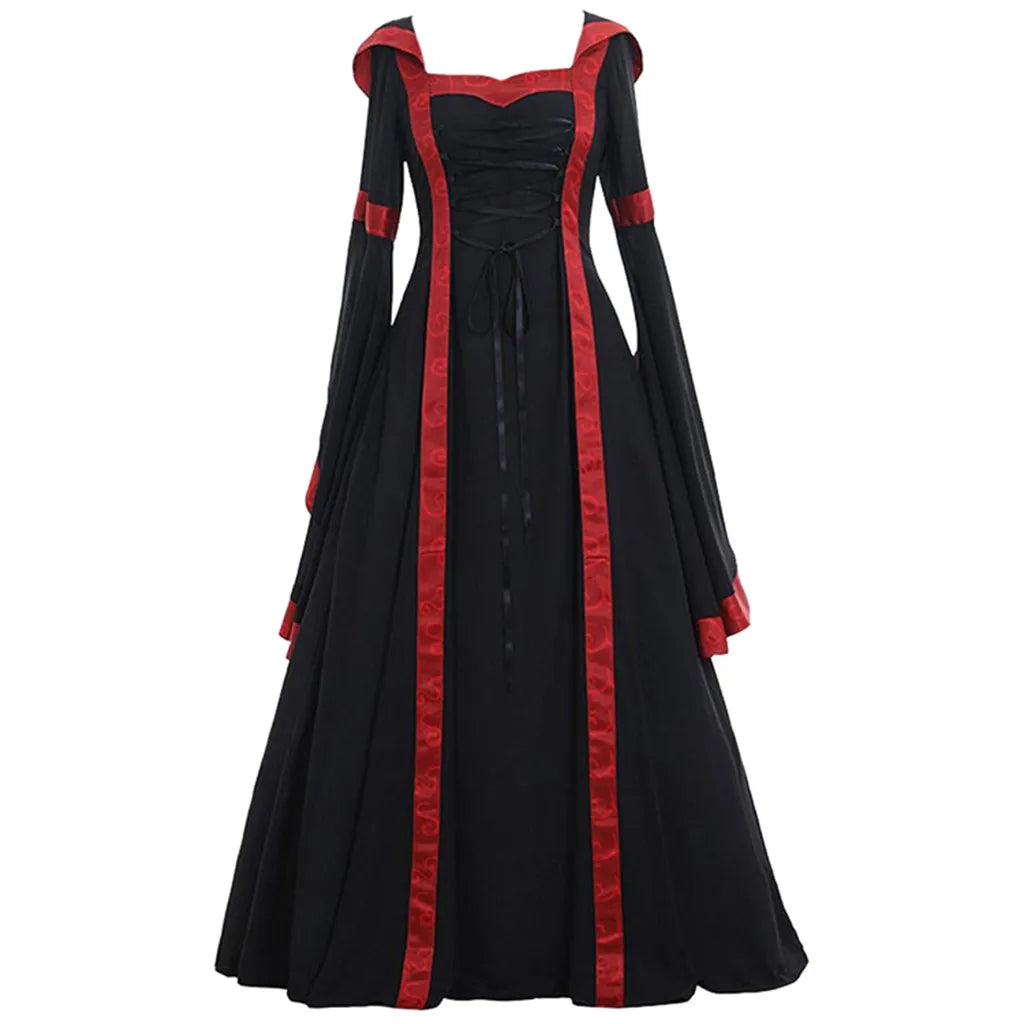 vmtvr  -  Vintage Halloween Cosplay Costume Witch Vampire Gothic Dress Ghost Dresses Up Party Printed Medieval Ghost Bride Female Clothes