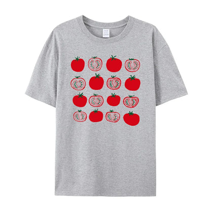 -Retro sports style outfit streetwear 90s fashion Cute Tomatoes Printing Female Graphic T Shirts Short Sleeve Loose Cotton Casual Summer Tops Tees Prairie Chic Aesthetic Shirts