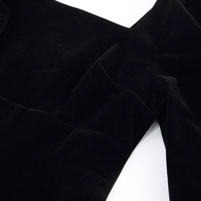 Square Collar Black Bubble Sleeve Long Sleeve Velvet Dress Autumn Winter Mini Length Zipper for Party Sexy 2023 New Arrivals