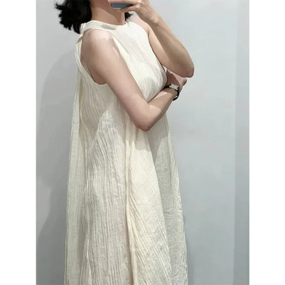 SUMMER WHITE COLOR WOMENS LOOSE FIT SILK DRESSES