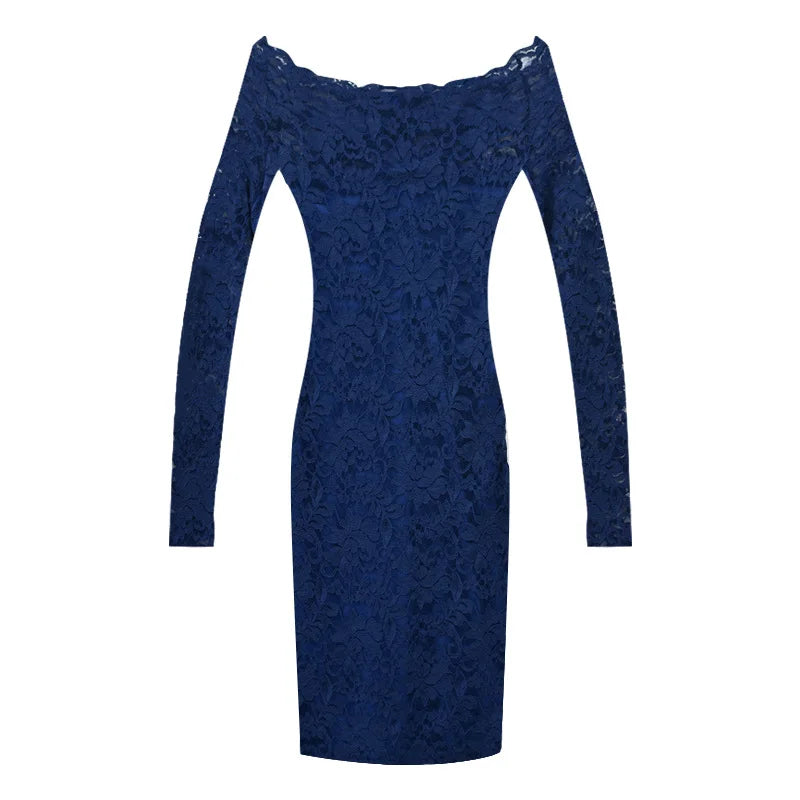 vmtvr  -  Party Dresses New in Womens Dresses Lace Pure Desire Long Sleeve Royal Sister Style Skirt Sexy Straight Shoulder Cinched Waist