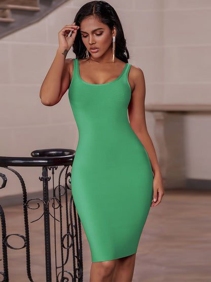 vmtvr - Elegant Sleeveless Bodycon Bandage Dress for Women 2023 Summer Basic Green Sexy Dresses Roung Neck Evening Club Party Dress Midi