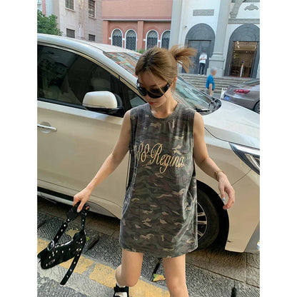 vmtvr  -  Camouflage print dress retro short-sleeved loose fashion sundress