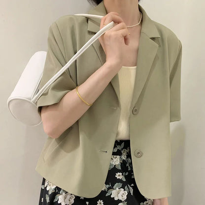 vmtvr Short Sleeve Suit Jacket Women Summer Thin High-End Trendy Casual Draping Petite Mini Suit Top Female Office Lady Coat Top New