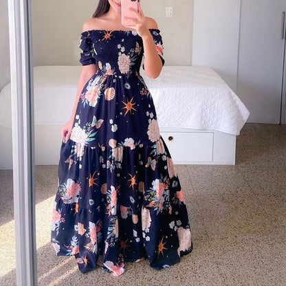 vmtvr Sexy Off The Shoulder Tube Top Dress Butterfly Rainbow Floral Print Dress Ladies Elegant Slim Summer Bohemian Party Maxi Dresses