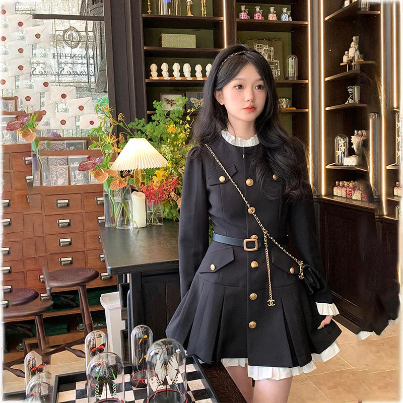 vmtvr  - Elegant Women Dress Long Sleeve Office Ladies Polo Collar Vintage New Korean Fashion Chic Sweet Casual Female Mini Dresses