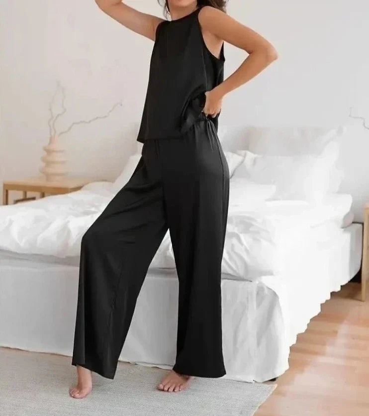 vmtvr Women Pajama Suit Spring Summer Female Homewear Sets Sleeveless Crossed Back Vest & Loose Trousers Two Piece Sets