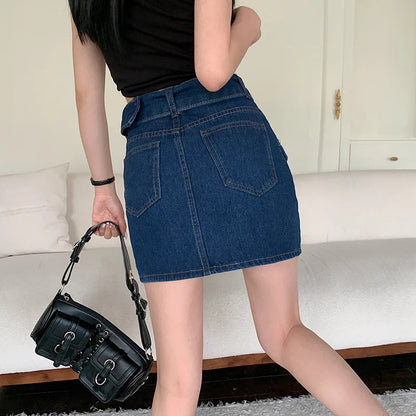 vmtvr Y2K Women High Waist Denim Skirts Korean Retro Belt Mini Skirts Summer Casual Female Streetwear A Line Jeans Skirts