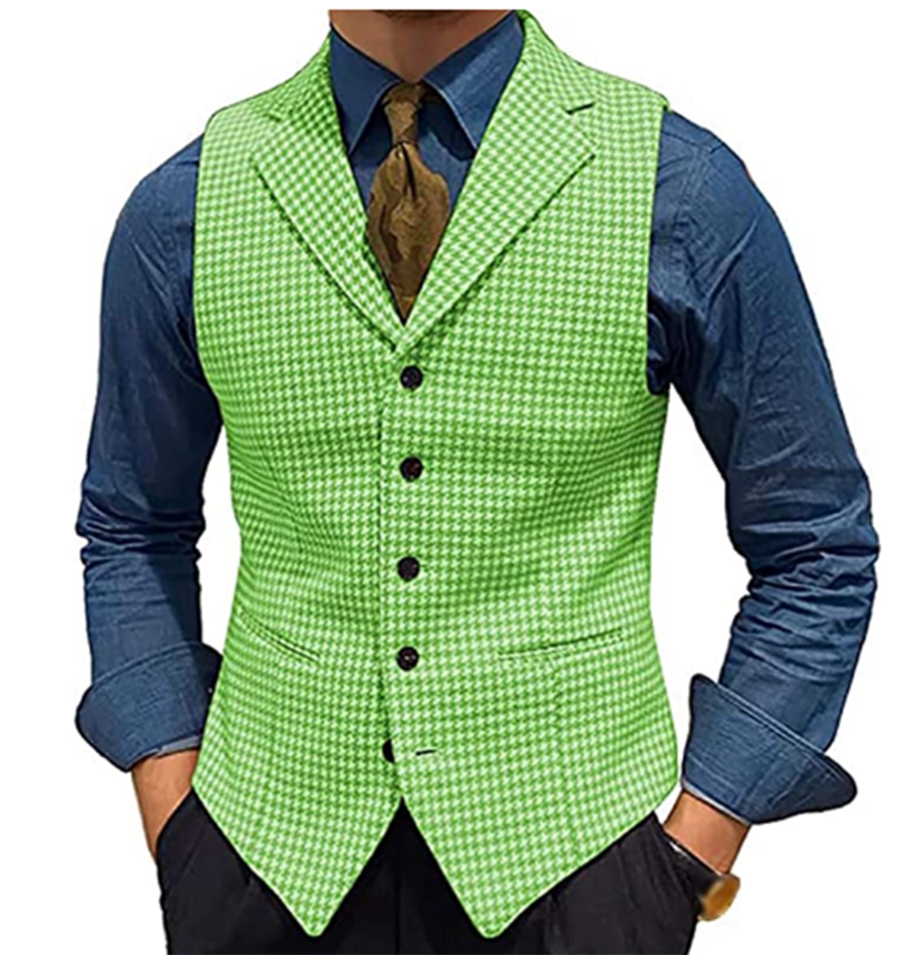 jiaabc Multicolor Houndstooth Pattern Men's Suit Vest Waistcoat Wedding Clothing Tailored Party Wear Business Casual Dress V-Neck Top