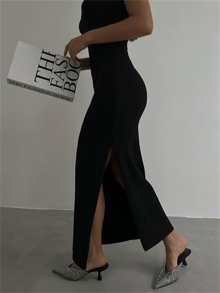 Sexy Sleeveless Spring Summer Dress Women Sundress Side Slit Bodycon Long Dress Club Party White Black Dress Women