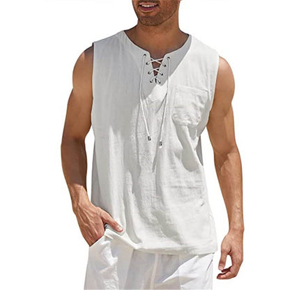 jiaabc Men's Linen Tank Tops Summer Sleeveless T-Shirt Solid Color Loose Cotton Linen Shirt Casual Cotton Eurocode Linen Vest