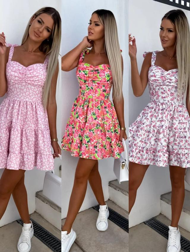 vmtvr - 2023 Summer Fashion Short Boho Dress Women Mini Floral Print Dress Female Sleeveless Hanging Belt Printed Waist Folded Dress