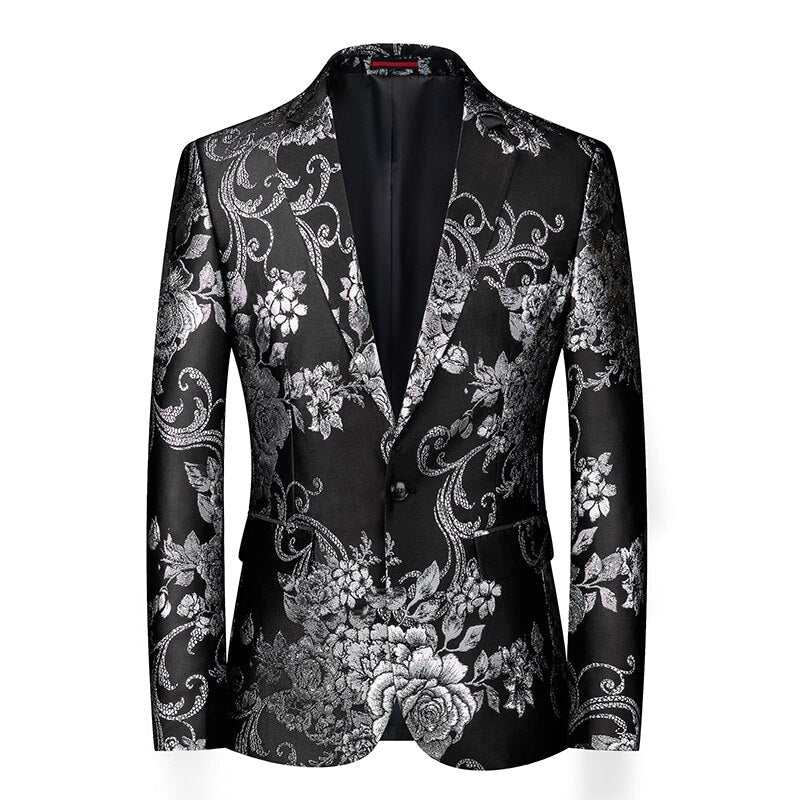 jiaabc Fashion New Men's Casual Boutique Business Wedding Host Slim Bronzing Suit Flower Jacket Dress Blazers Coat