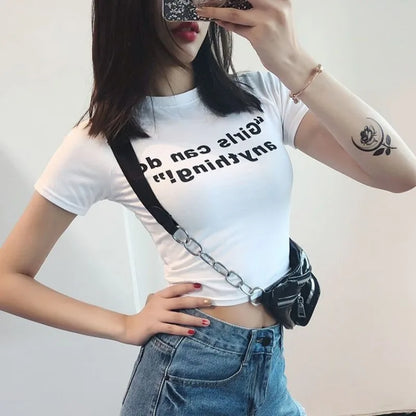 vmtvr Harajuku Fashion Women Short T-shirt Summer Streetwear Korean Clothing New Tees Short Sleeve Slim Contrast Spicy Girl Crop Tops