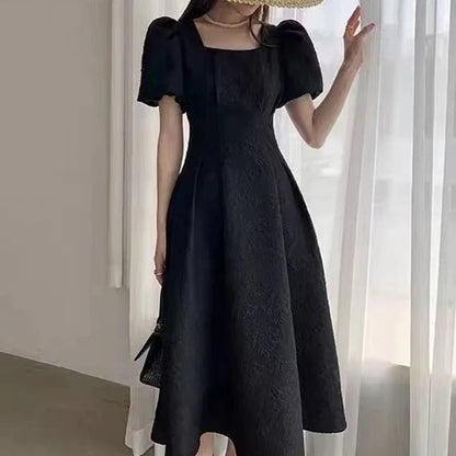 vmtvr Vintage Elegant women Dress Korean casual folds midi Dresses Y2K Female Ball Gown Puff Sleeve A line Dress summer new