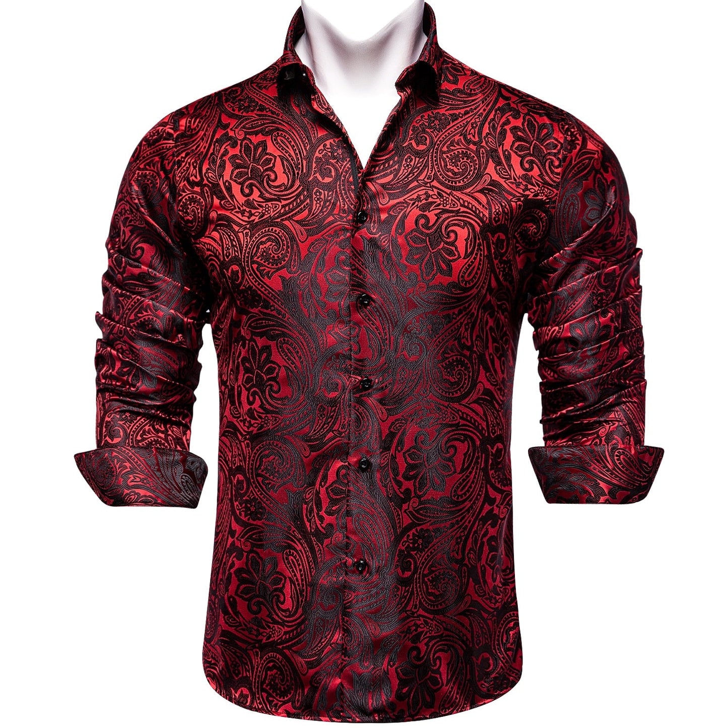 Men's Long Sleeve Black Paisley Silk Dress Shirts Casual Tuxedo Social Shirt Luxury Designer Men Clothing