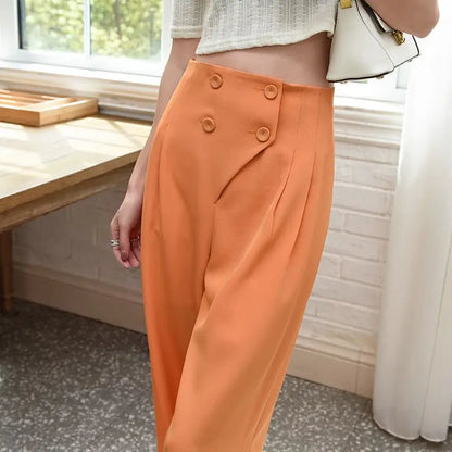 vmtvr Korean Woman Solid Chiffon Wide Leg Pants Spring Summer Fashion High Waist Versatile Loose Streetwear Casual Straight Trousers