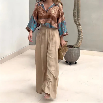 vmtvr Casual Pattern Printed Long Sleeved Suits Women's Fashion Streetwear Wide Leg Pants Outfits Spring Summer Commuter Loose 2pc Set