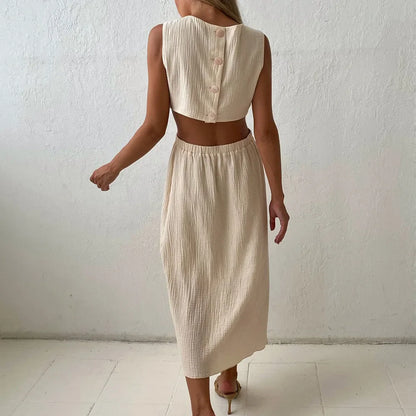 vmtvr Original Double Layered Zou Cloth Dress 2024 Spring And Summer Women's Fashion Casual Back Single Breasted Open Waist Vest Dress