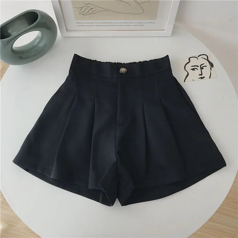 vmtvr Summer Women Pleated Shorts Fashion Korean High Waist Wide Leg Pants All Match Female Button Loose Casual Shorts New